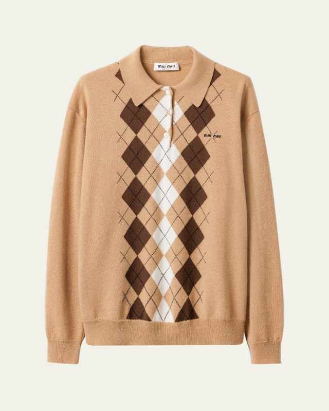 Argyle Cashmere Polo Sweater